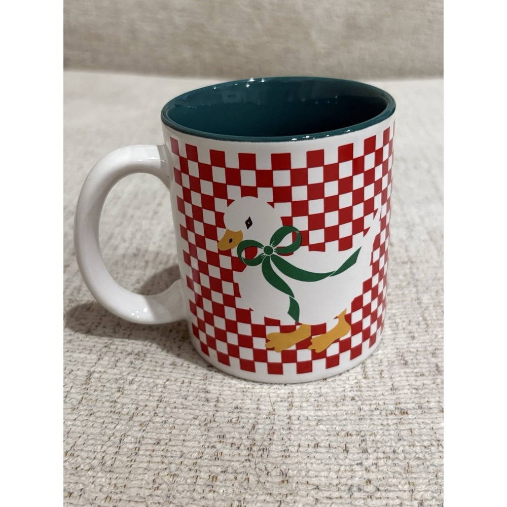 Vintage Goose Coffee Mug Red Gingham Check Farmhouse